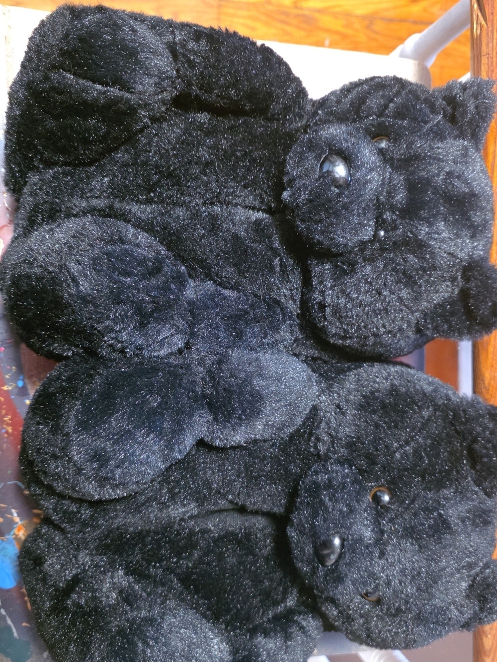 Black Plush Teddy Bear Slippers